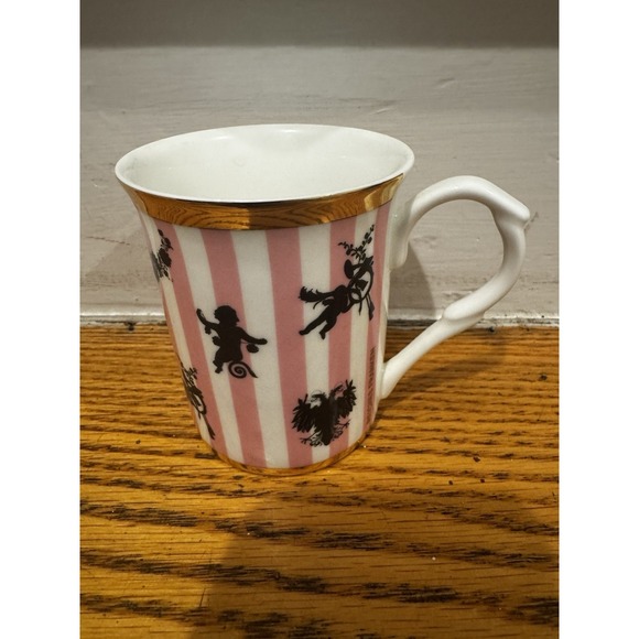 Other - KulturGut‎ AG Bone China Mug Pink White Stripes Gold Rim Silhouettes Cherubs 3''